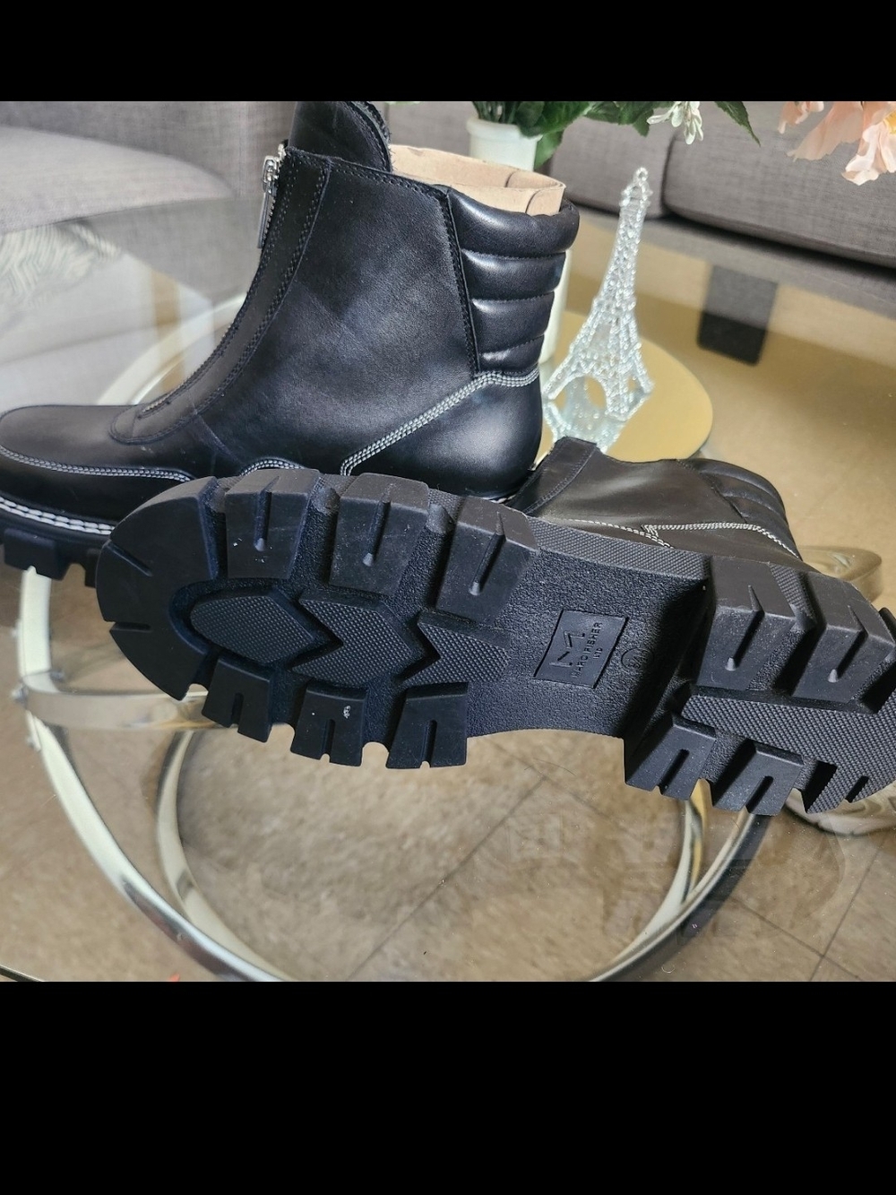 Marc Fisher Black Leather Chunky Lug-Sole Ankle Boots